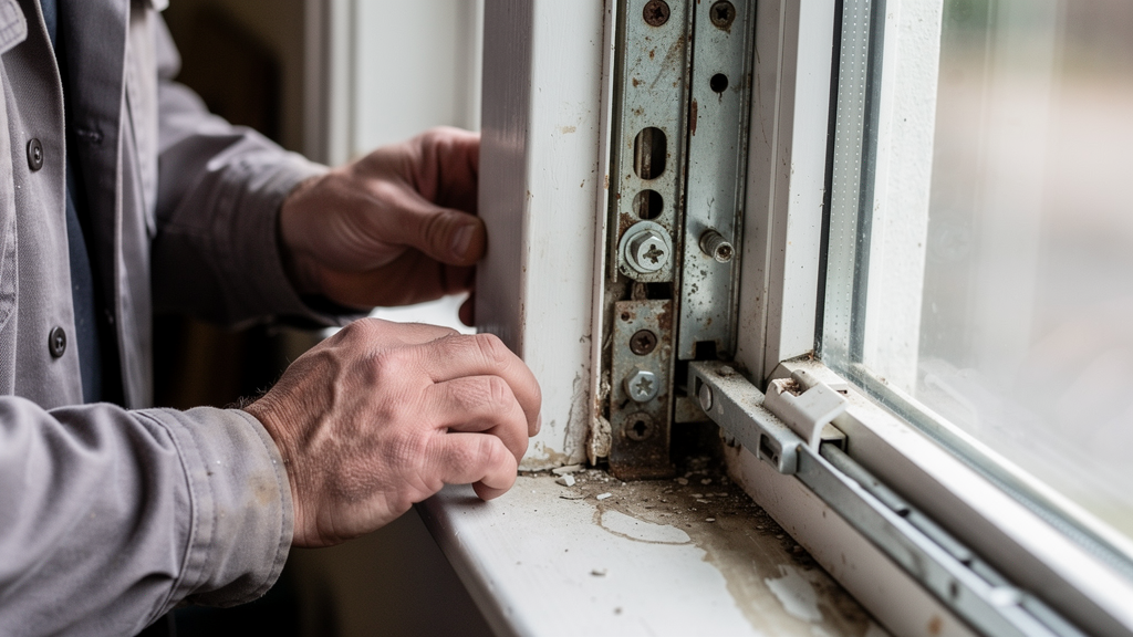 Residential window sash being inspected for a worn balance mechanism